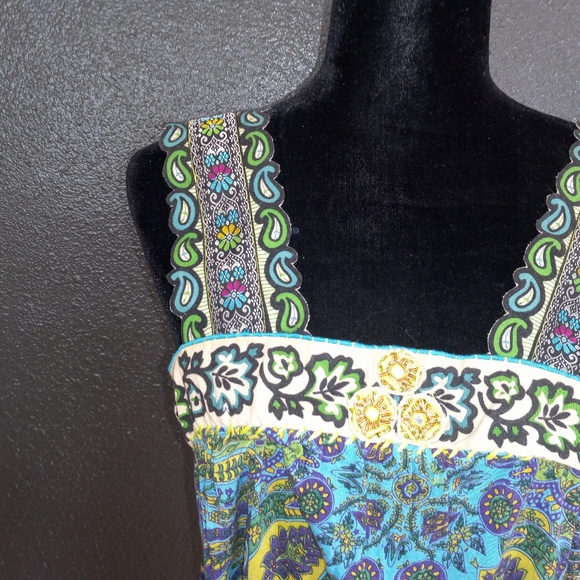 Free People wide strap embroidered tank size L. Blue and multi color embroidery - Picture 3 of 4